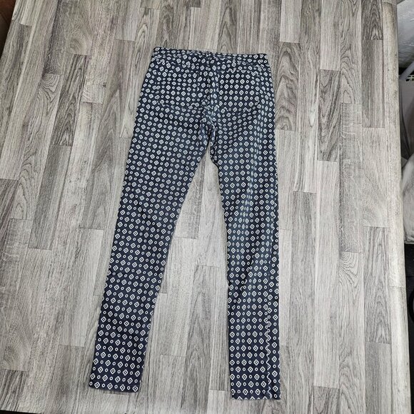 H&M Jeans Womens 8 Navy Blue White Geometric Print Skinny Cotton Stretch Pants - Picture 2 of 10